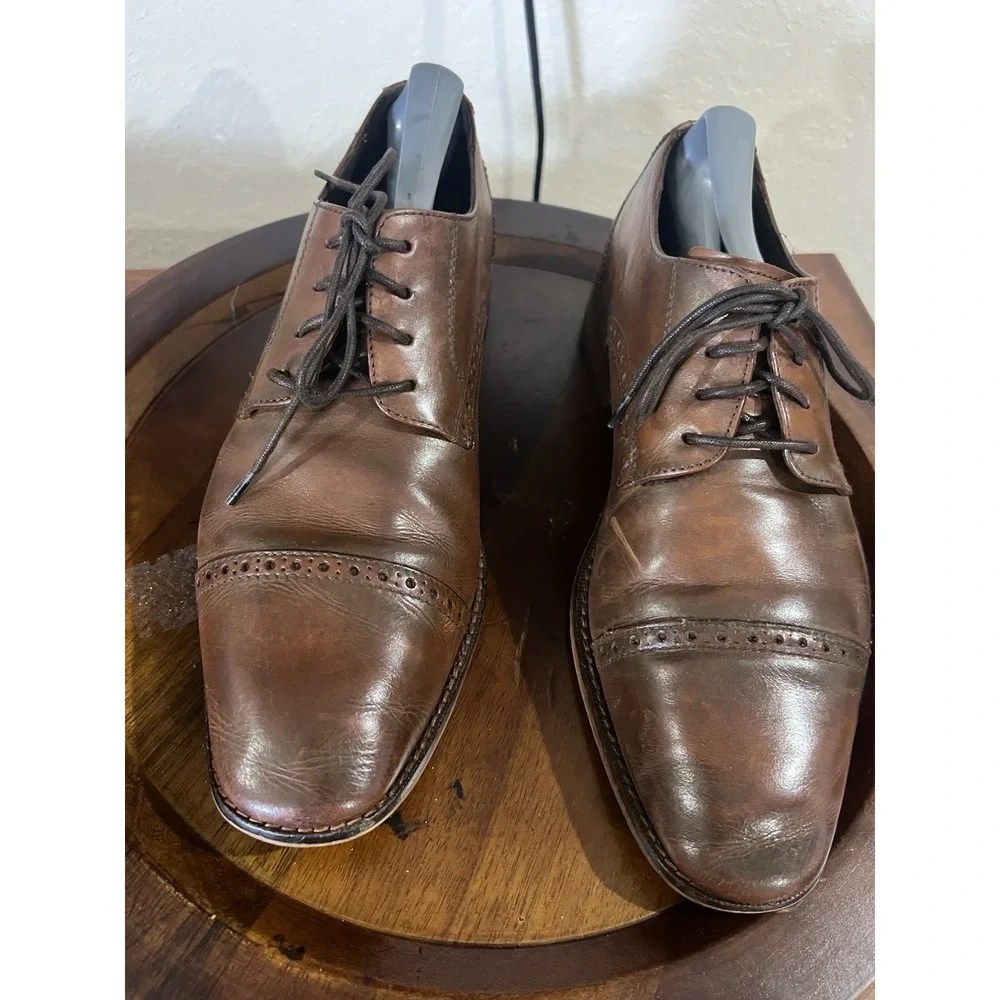 Florsheim Oxford Dress Shoes Men Brown Leather Cap Toe Brogue Business 9.5 Brown